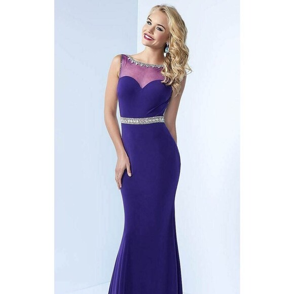 Splash Jersey Grad Prom Dress J437 Purple - Picture 2 of 6